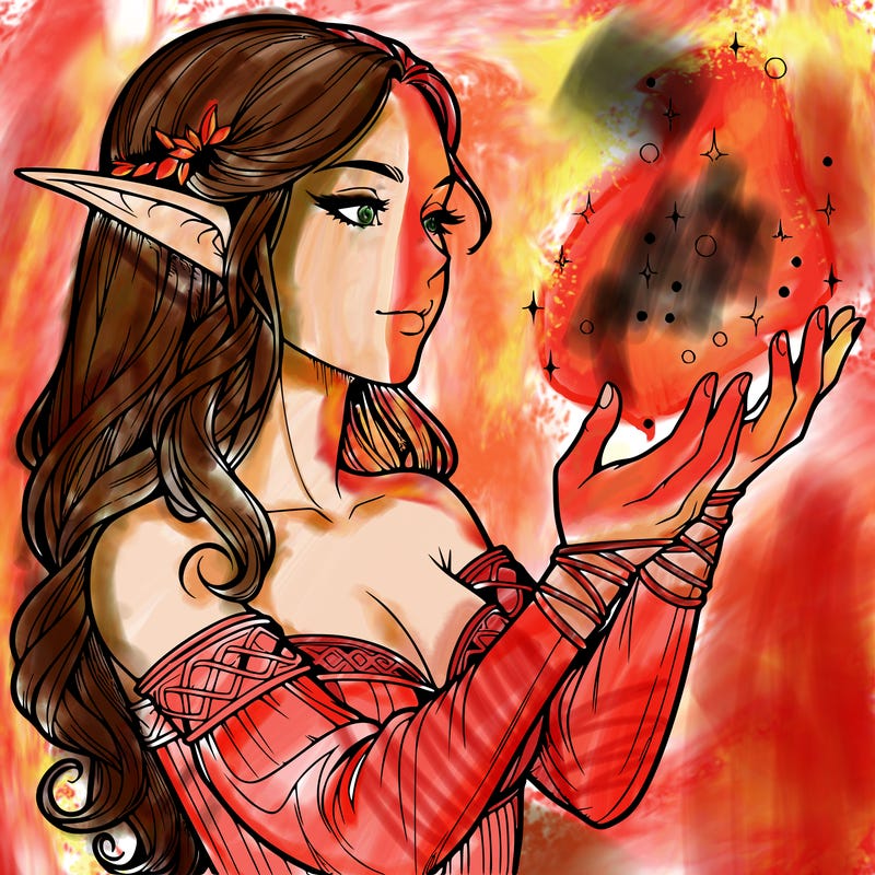 realistic elf girl doing magic