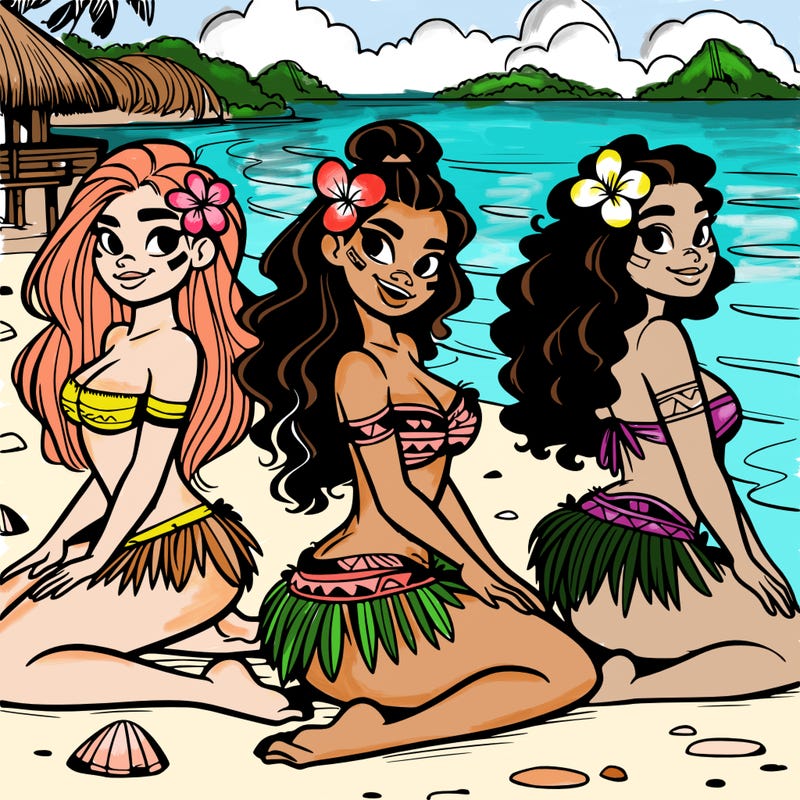 polynesian girls at the beach