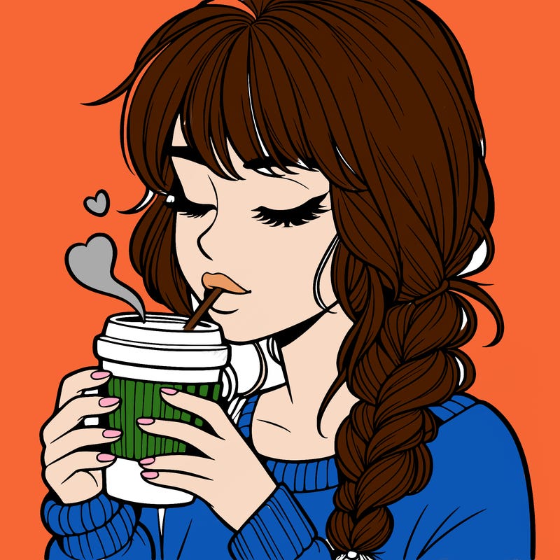realistic girl drinking coffee