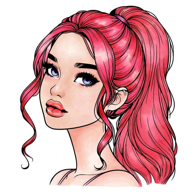 realistic girl with a ponytail on her hair and lips