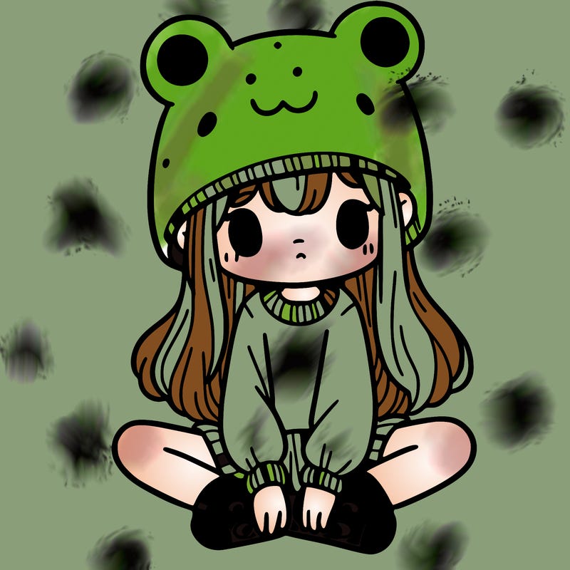 a girl wearing a frog hat and some frog socks
