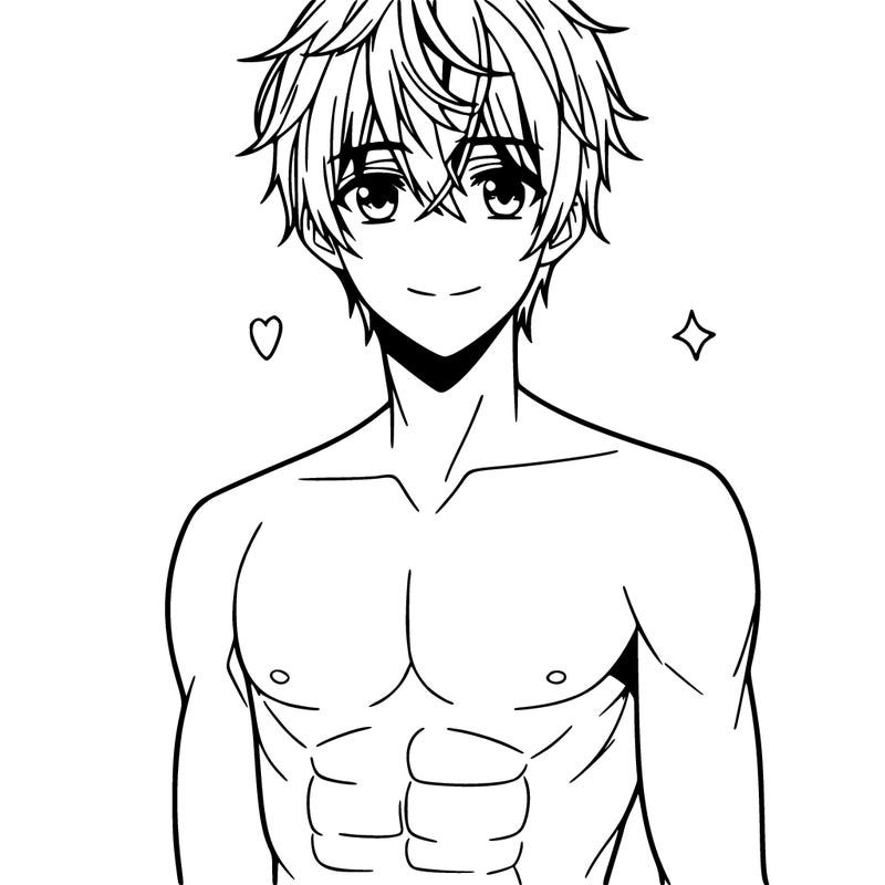 anime man with abs and a soft smile