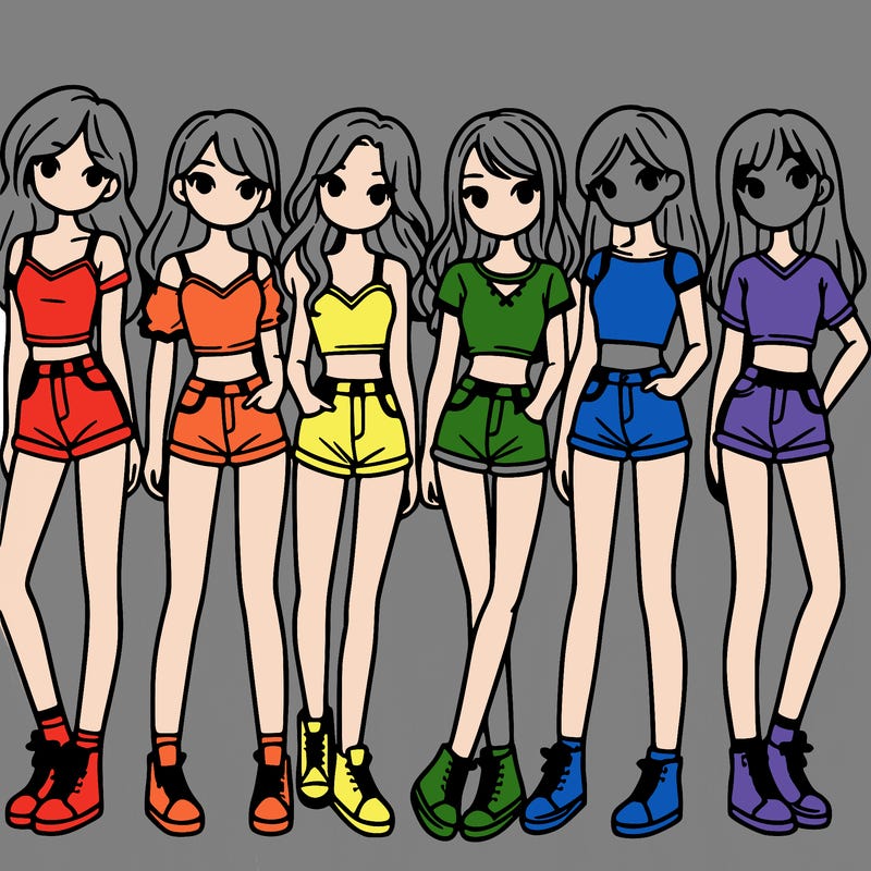 a group of girls wearing crop tops and shorts