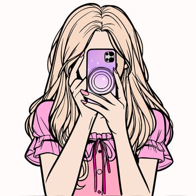 a realistic girl holding her phone taking pictures