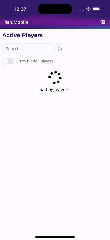 bsn.Mobile - BSN Mobile app screen showing the active players list loading