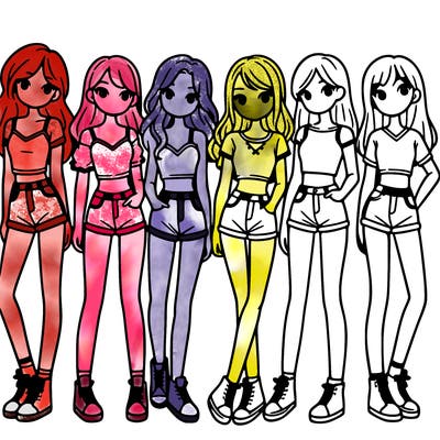 a group of girls wearing crop tops and shorts