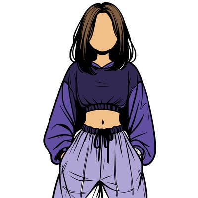 realistic girl faceless with baggy pants and a crop top