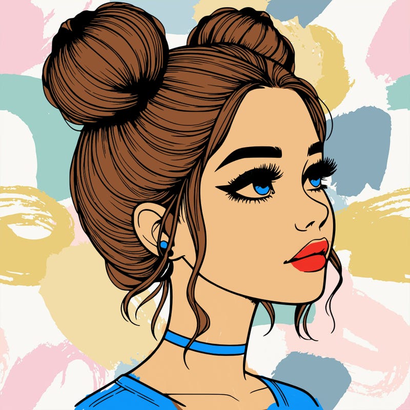 realistic girl with buns on the top of her head