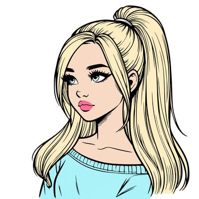 realistic girl with a high ponytail