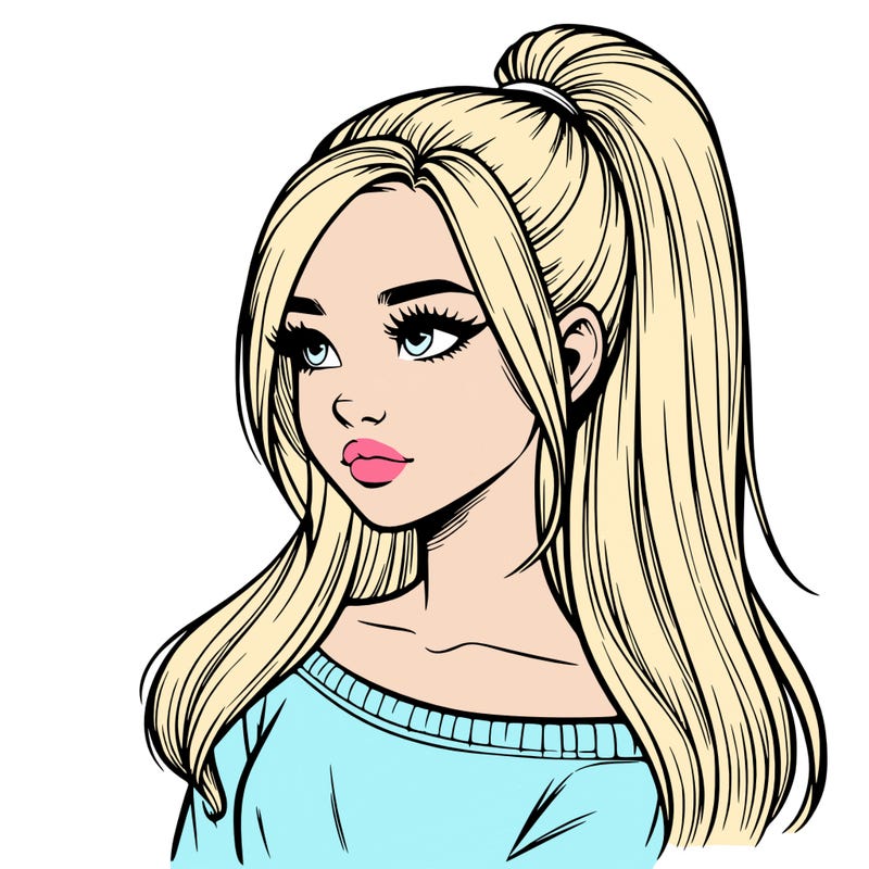 realistic girl with a high ponytail