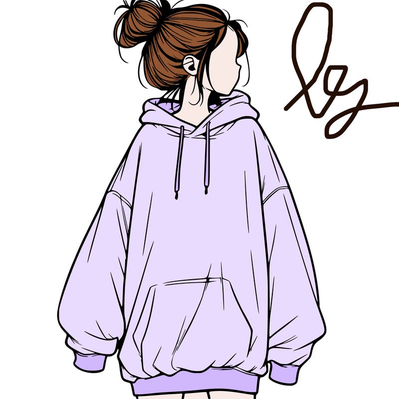 realistic girl with a oversized sweatshirt on and a bun