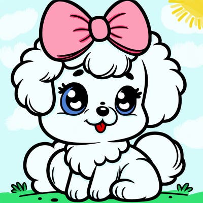 cute puppy with a fluffy bow on it’s head