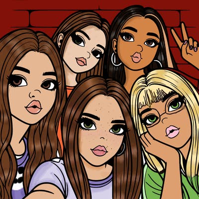 group of teen girls friends y2k up close in a selfie