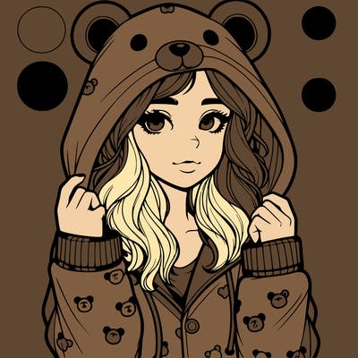 realistic girl in a animal pjs hoodie