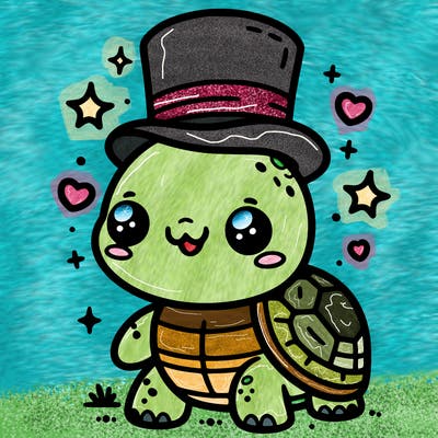cute turtle with a top hat