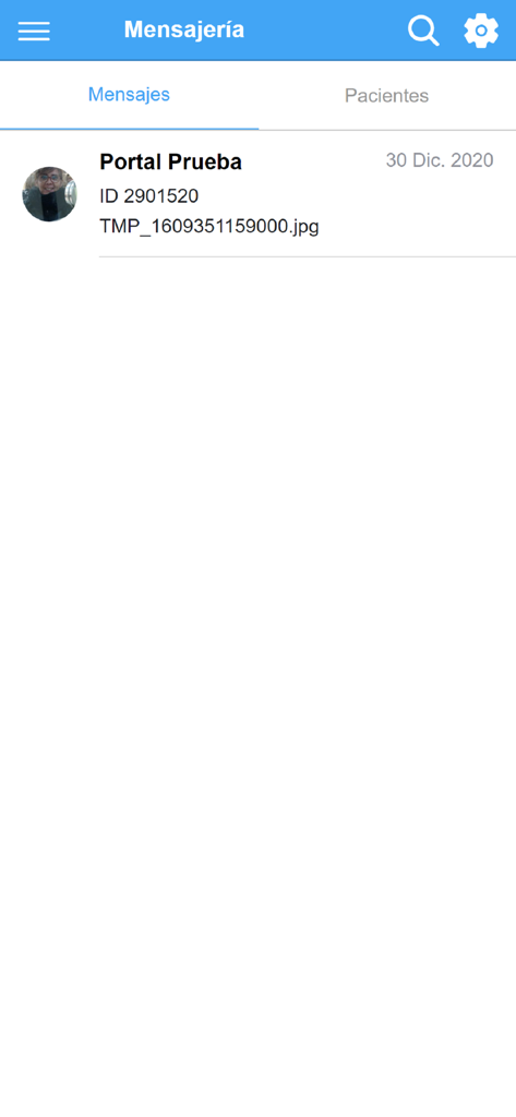 Interfaz de mensajería de la aplicación Hospital Italiano Intranet que muestra la entrada de un mensaje de paciente