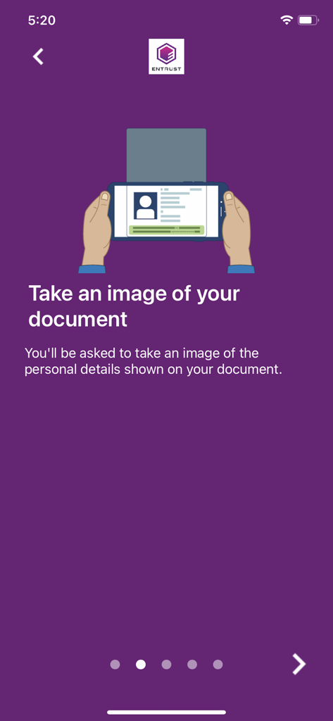 IDVaaS - Instructional screen in the IDVaaS app showing an illustration of a smartphone scanning an identity document