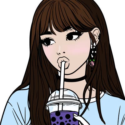 aesthetic realistic girl drinking boba
