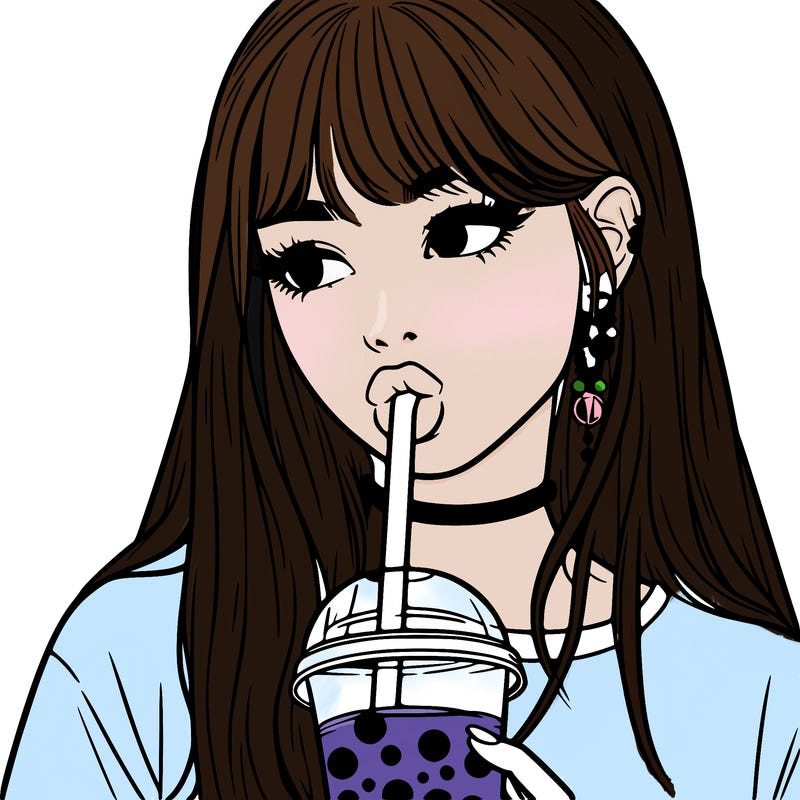 aesthetic realistic girl drinking boba
