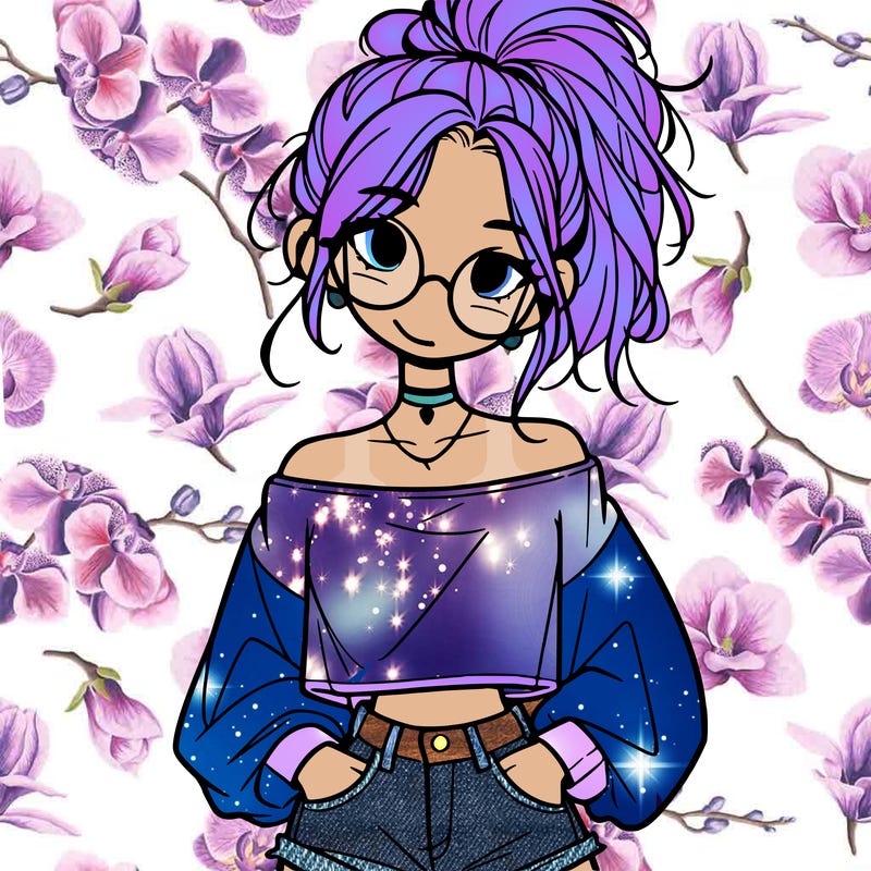 girl with a messy ponytail glasses a baggy crop top and jean shorts