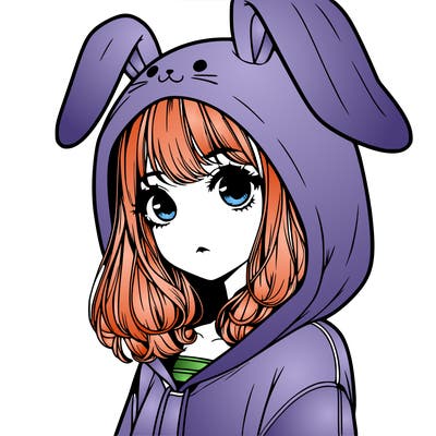 realistic girl wearing a bunny hoodie