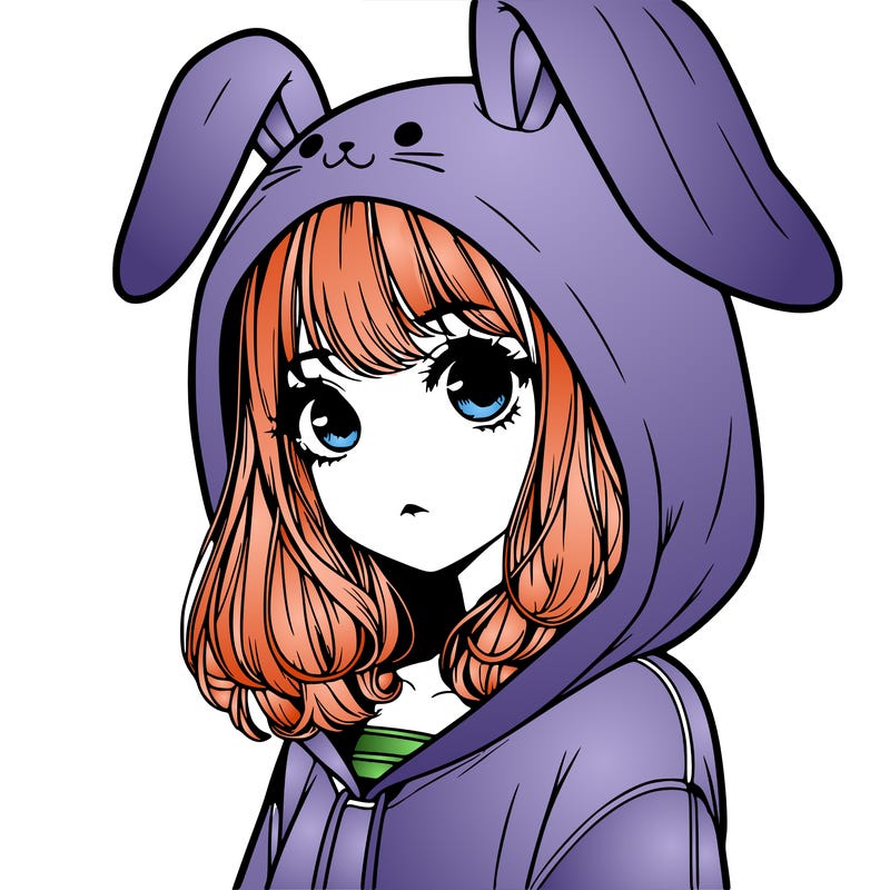 realistic girl wearing a bunny hoodie