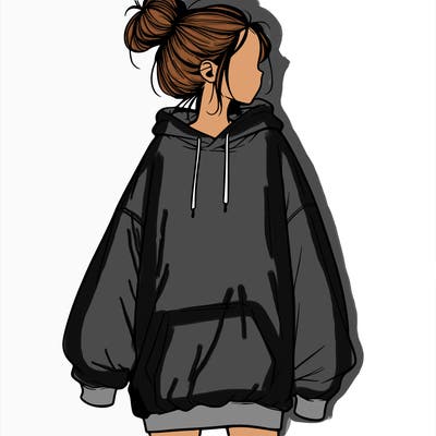 realistic girl with a oversized sweatshirt on and a bun