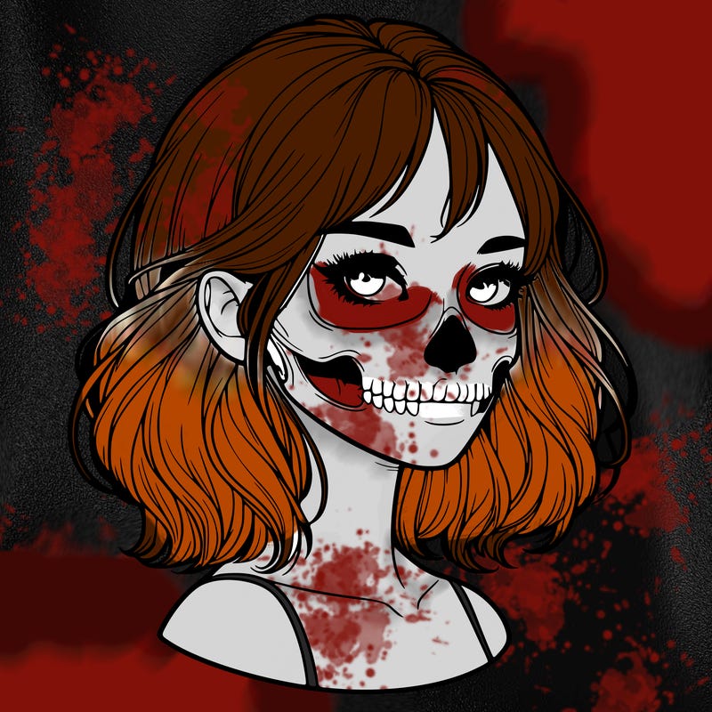 realistic girl with skull