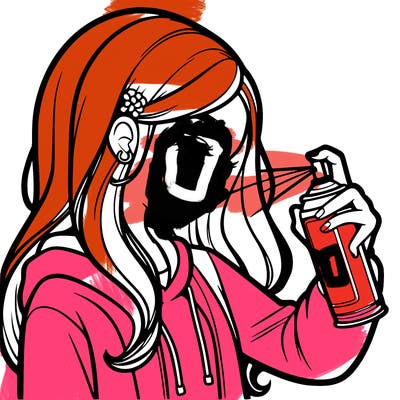 a realistic girl spray painting