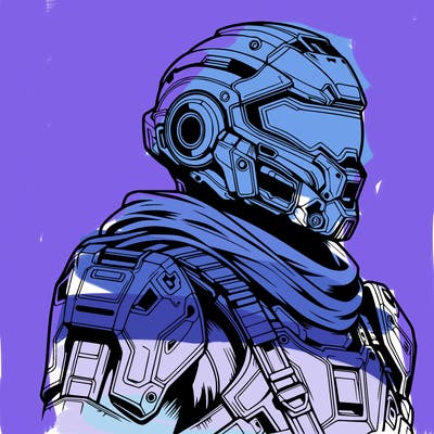 realistic warrior with high tech armor and a cool futuristic helmet