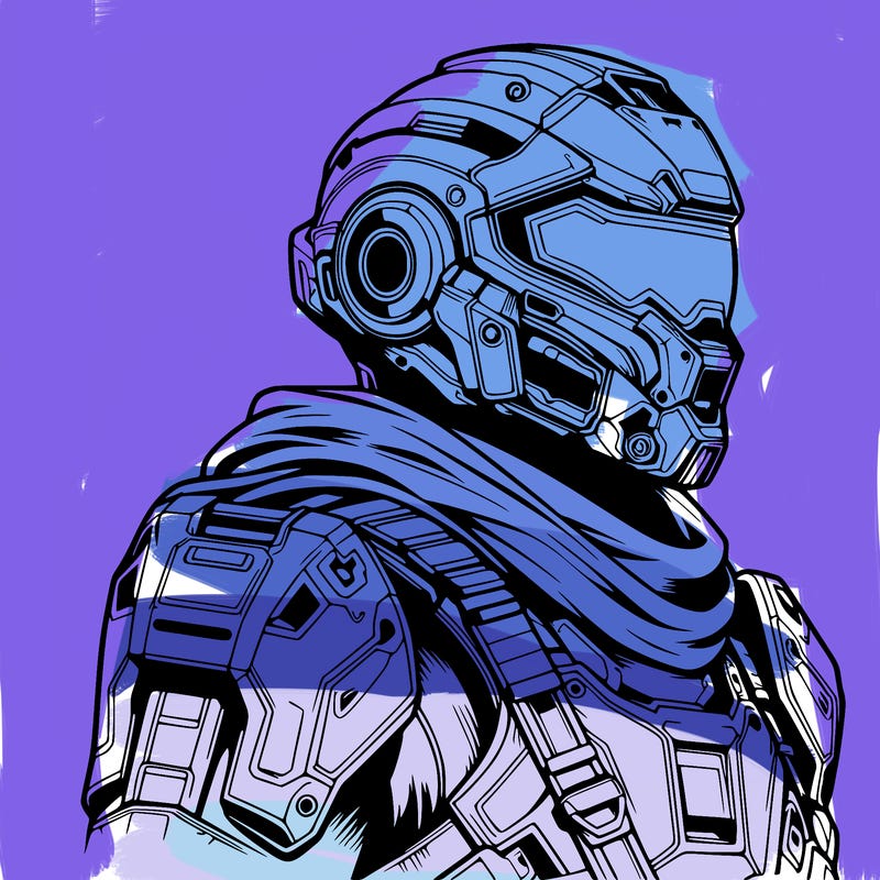 realistic warrior with high tech armor and a cool futuristic helmet