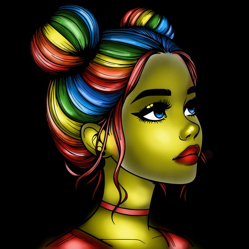 realistic girl with buns on the top of her head