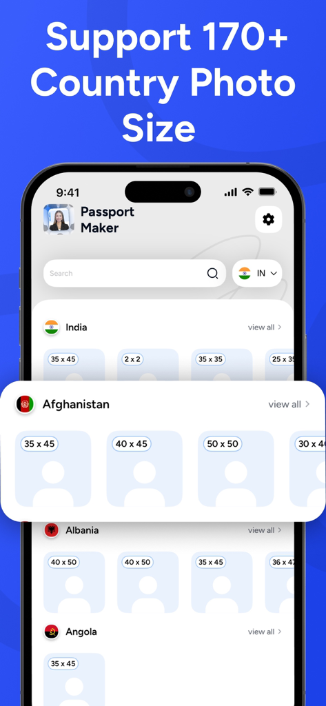 A list of international passport and visa photo dimensions for over 170 countries
