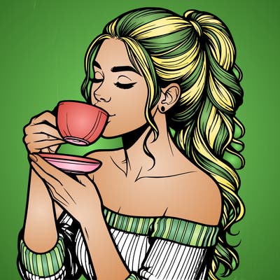 realistic woman drinking tea