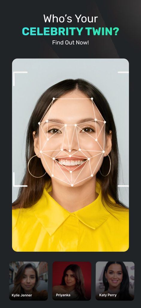 Celebrity Face Alike Rater - Facial scanning interface in the Celebrity Face Alike Rater app to identify celebrity look-alikes.