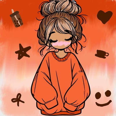 girl with baggy sweatshirt and messy bun