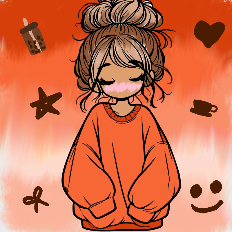girl with baggy sweatshirt and messy bun