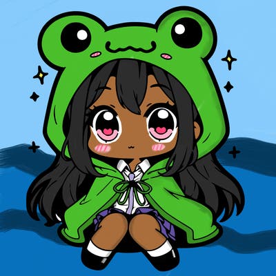 chibi girl with frog hoodie
