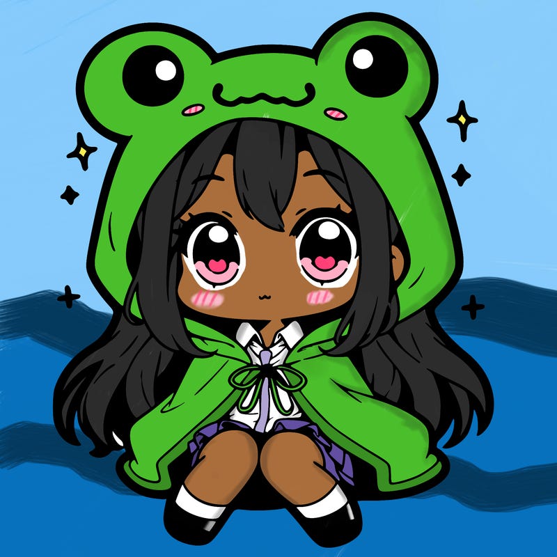 chibi girl with frog hoodie