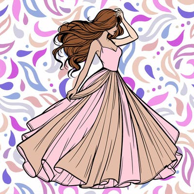 realistic woman with dress flowing in the wind