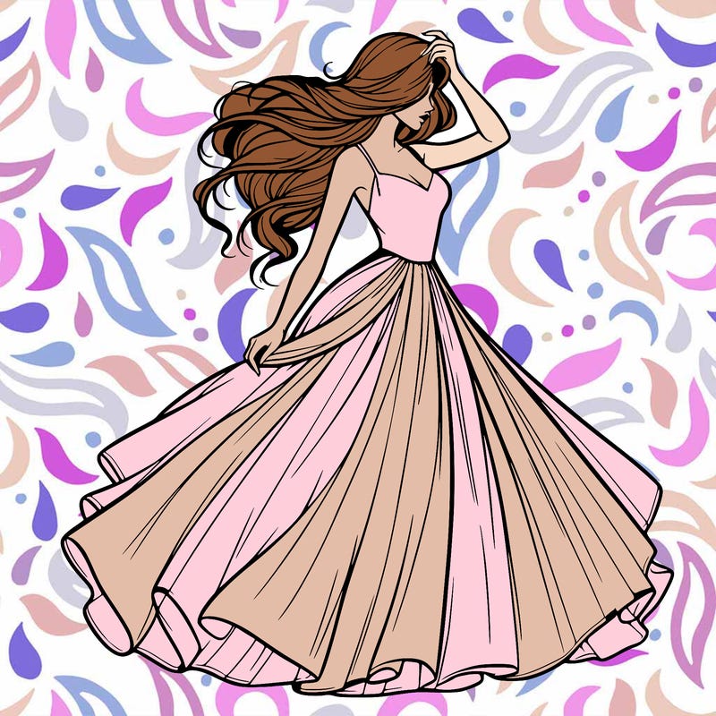 realistic woman with dress flowing in the wind