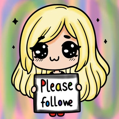 a girl holding  a sign  saying please  follow  me