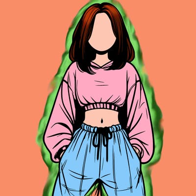 realistic girl faceless with baggy pants and a crop top