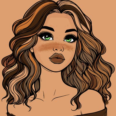 realistic girl with wavy hair and lips
