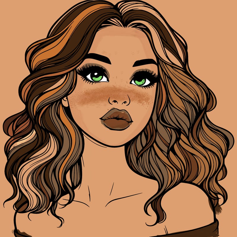 realistic girl with wavy hair and lips