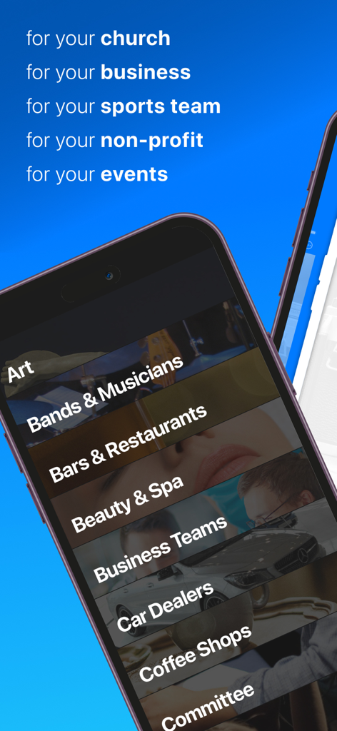 App Studio: Create an app - App Studio screen displaying diverse app categories for businesses churches and events
