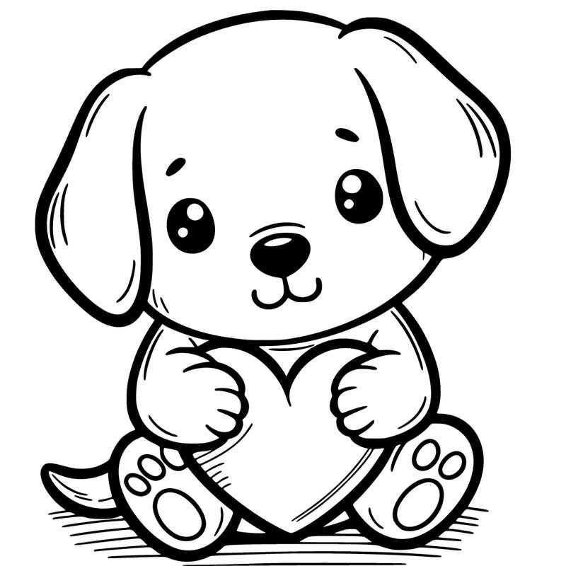 puppy hugging a heart