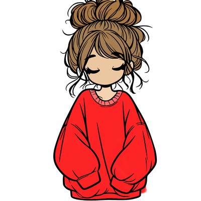 girl with baggy sweatshirt and messy bun
