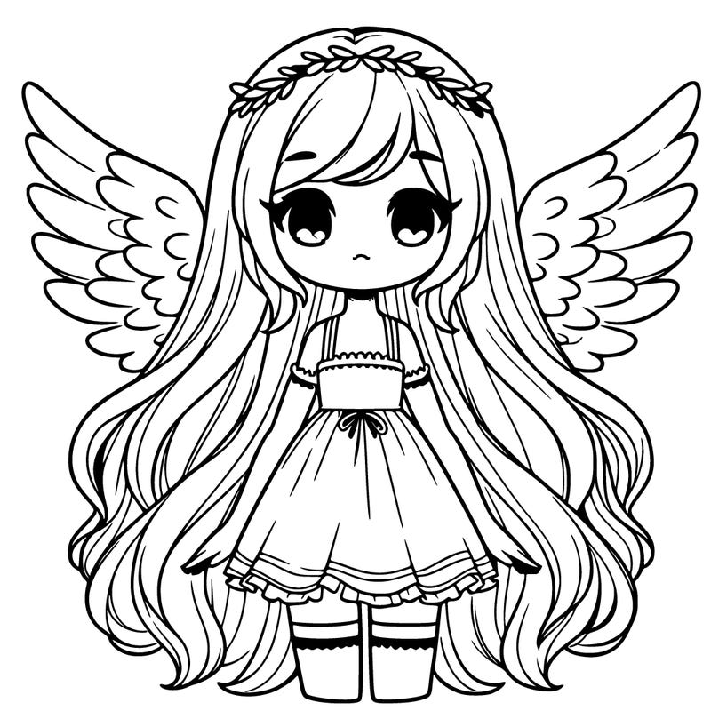 a girl with long hair and big wings