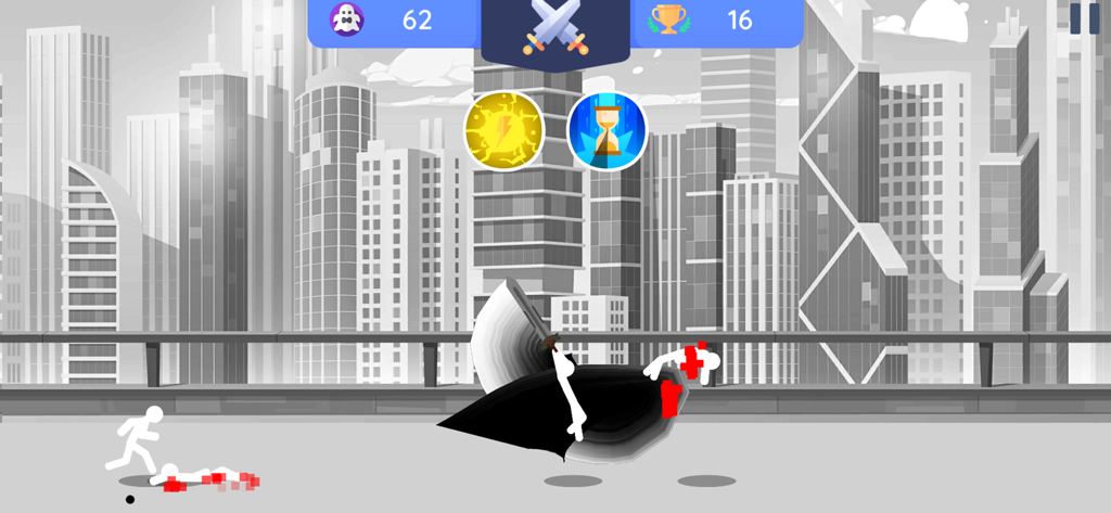 Stick Gang War: City Battle - Stickman fighter uses a giant weapon in a gray city battle scene